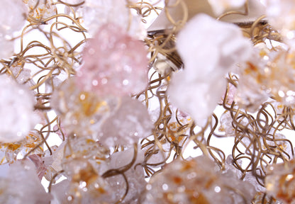 Modern Hanging Light with clear, white and gold flowers for living room, bedroom, Dining Room.