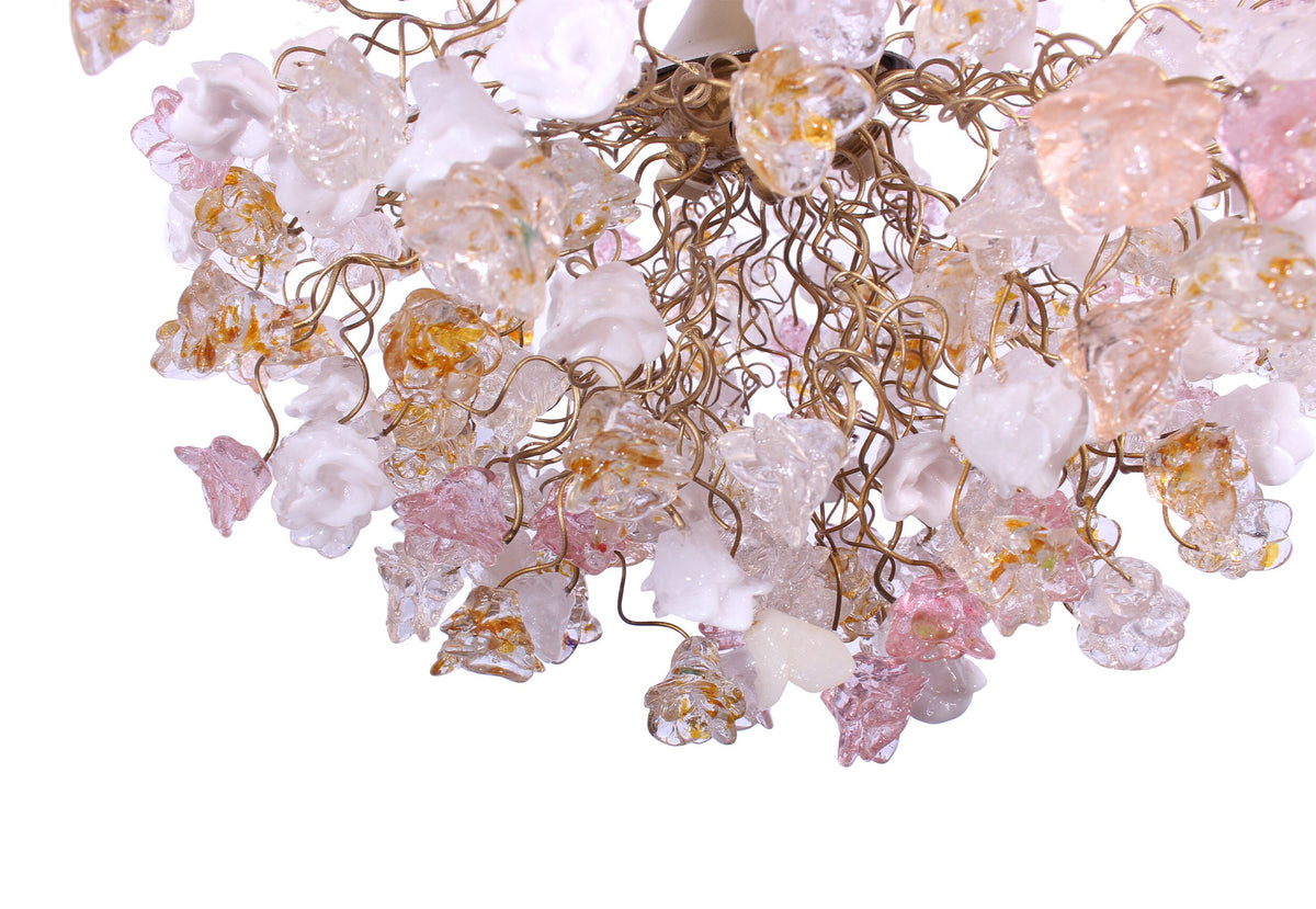Modern Hanging Light with clear, white and gold flowers for living room, bedroom, Dining Room.