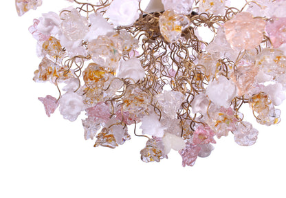 Modern Hanging Light with clear, white and gold flowers for living room, bedroom, Dining Room.