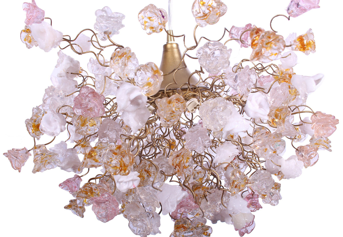 Modern Hanging Light with clear, white and gold flowers for living room, bedroom, Dining Room.