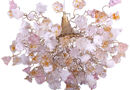 Modern Hanging Light with clear, white and gold flowers for living room, bedroom, Dining Room.