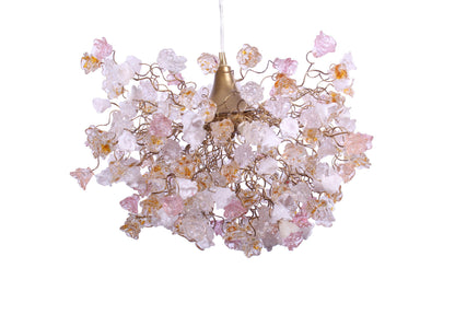Modern Hanging Light with clear, white and gold flowers for living room, bedroom, Dining Room.