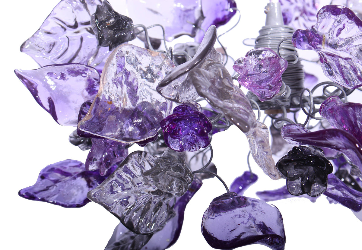 Ceiling Pendant Lighting, Island Lighting with Purple gray and clear color flowers and leaves