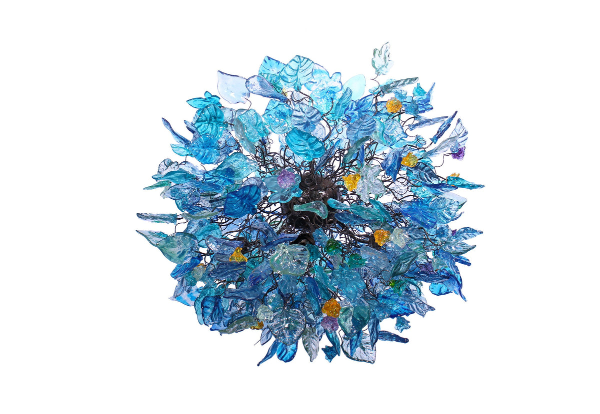 Blue Resin Floral Chandelier: Sea Color Leaf Shadow Modern Ceiling Lamp