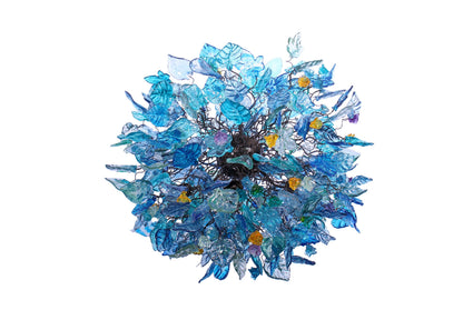 Blue Resin Floral Chandelier: Sea Color Leaf Shadow Modern Ceiling Lamp