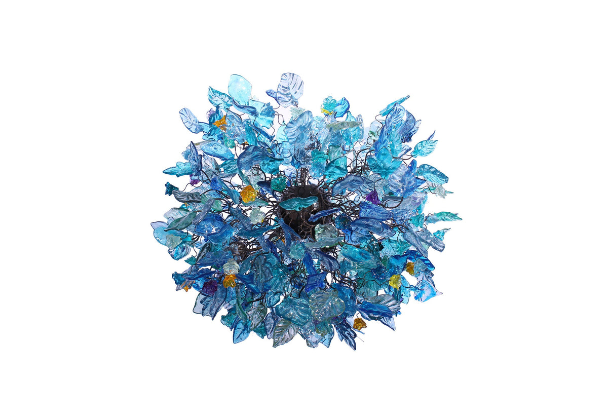 Blue Resin Floral Chandelier: Sea Color Leaf Shadow Modern Ceiling Lamp