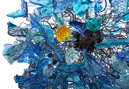 Blue Resin Floral Chandelier: Sea Color Leaf Shadow Modern Ceiling Lamp