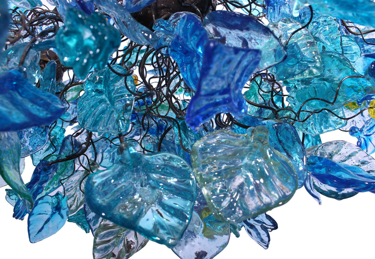 Blue Resin Floral Chandelier: Sea Color Leaf Shadow Modern Ceiling Lamp