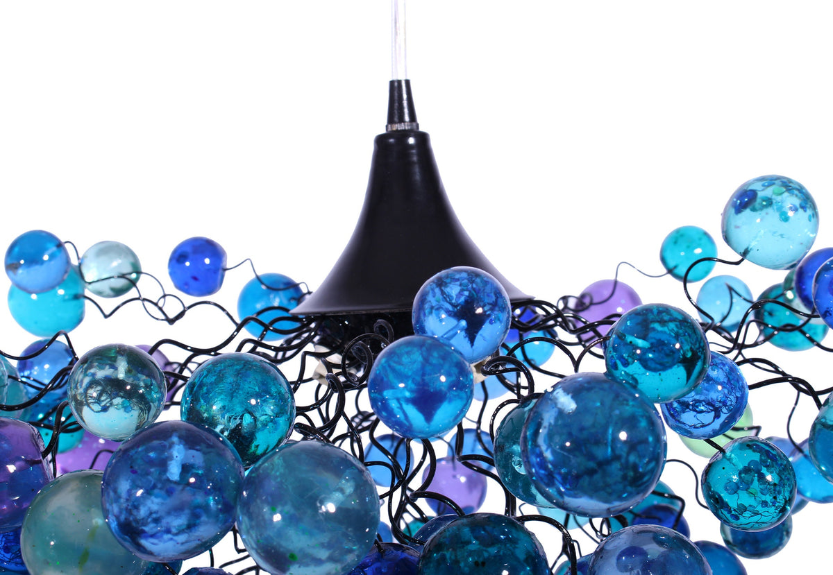 Elegant Sea Colored Bubbles Chandelier - Handmade Resin Bubble Hanging Lamp - Beautiful Lighting Fixture for Bedroom, Living Room, Kitchen -