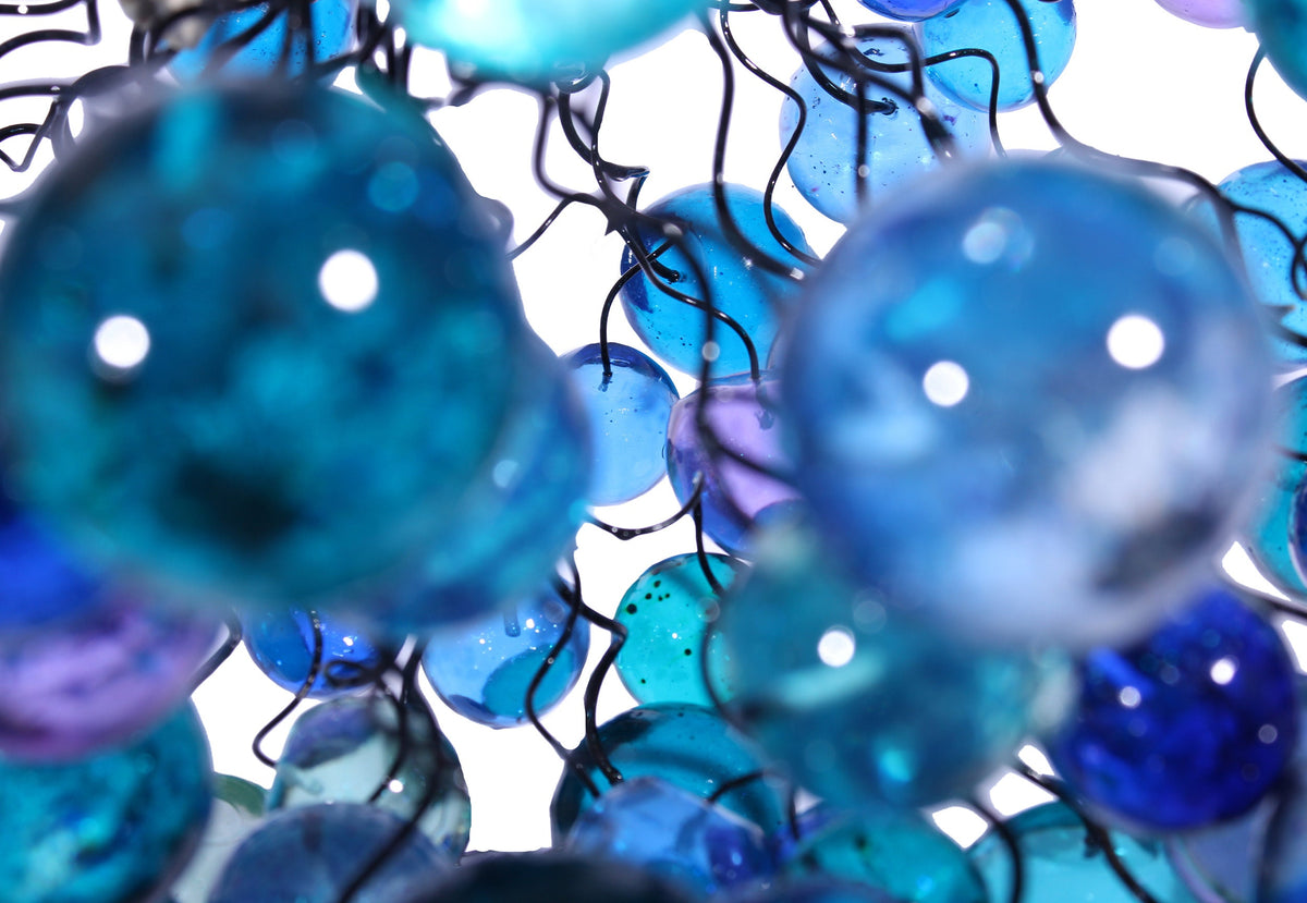Elegant Sea Colored Bubbles Chandelier - Handmade Resin Bubble Hanging Lamp - Beautiful Lighting Fixture for Bedroom, Living Room, Kitchen -