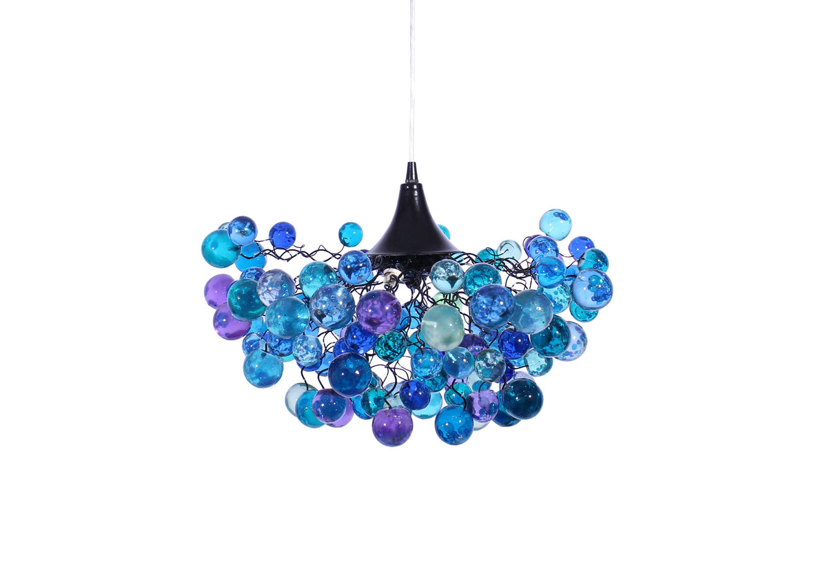 Elegant Sea Colored Bubbles Chandelier - Handmade Resin Bubble Hanging Lamp - Beautiful Lighting Fixture for Bedroom, Living Room, Kitchen -