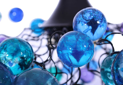 Elegant Sea Colored Bubbles Chandelier - Handmade Resin Bubble Hanging Lamp - Beautiful Lighting Fixture for Bedroom, Living Room, Kitchen -