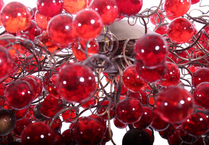 Large Red Chandelier with shades of red bubbles - statement lighting with red balls for Dining Room