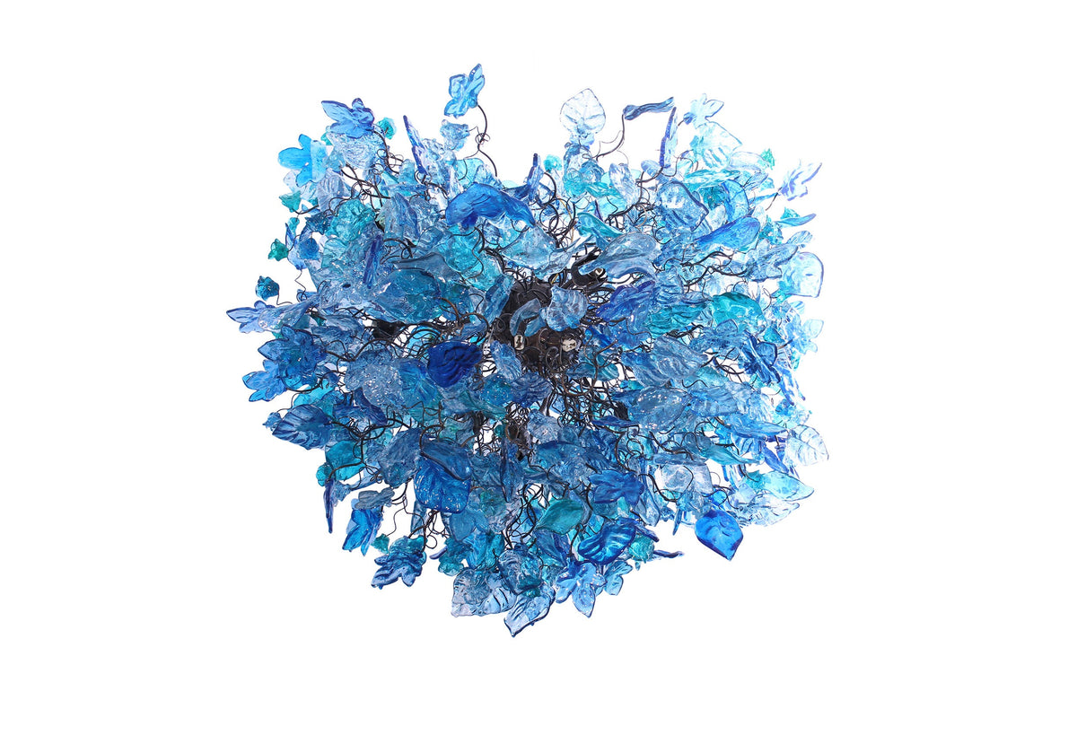 Floral Resin Chandelier Light: Sea Blue Color Ceiling Lamp