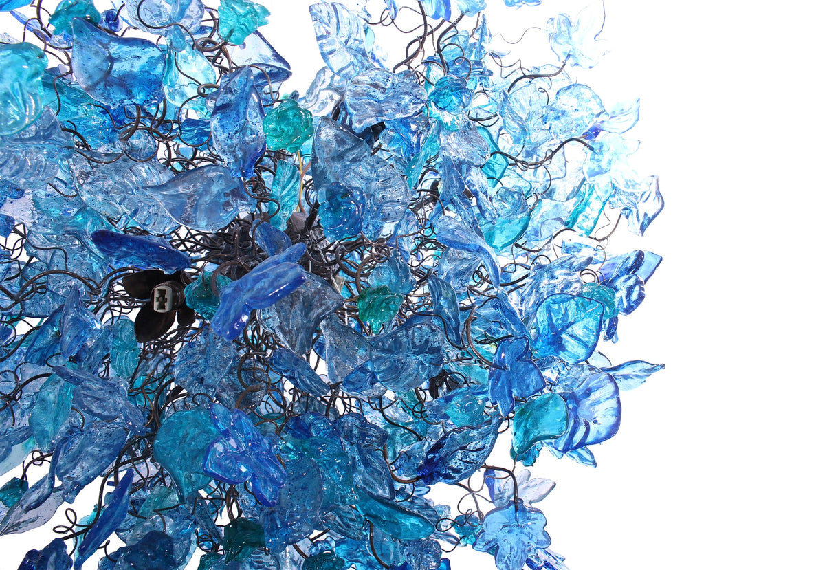 Floral Resin Chandelier Light: Sea Blue Color Ceiling Lamp