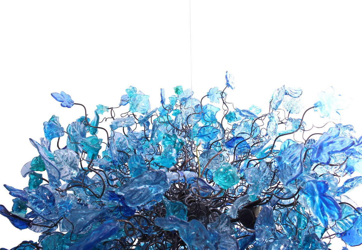 Floral Resin Chandelier Light: Sea Blue Color Ceiling Lamp