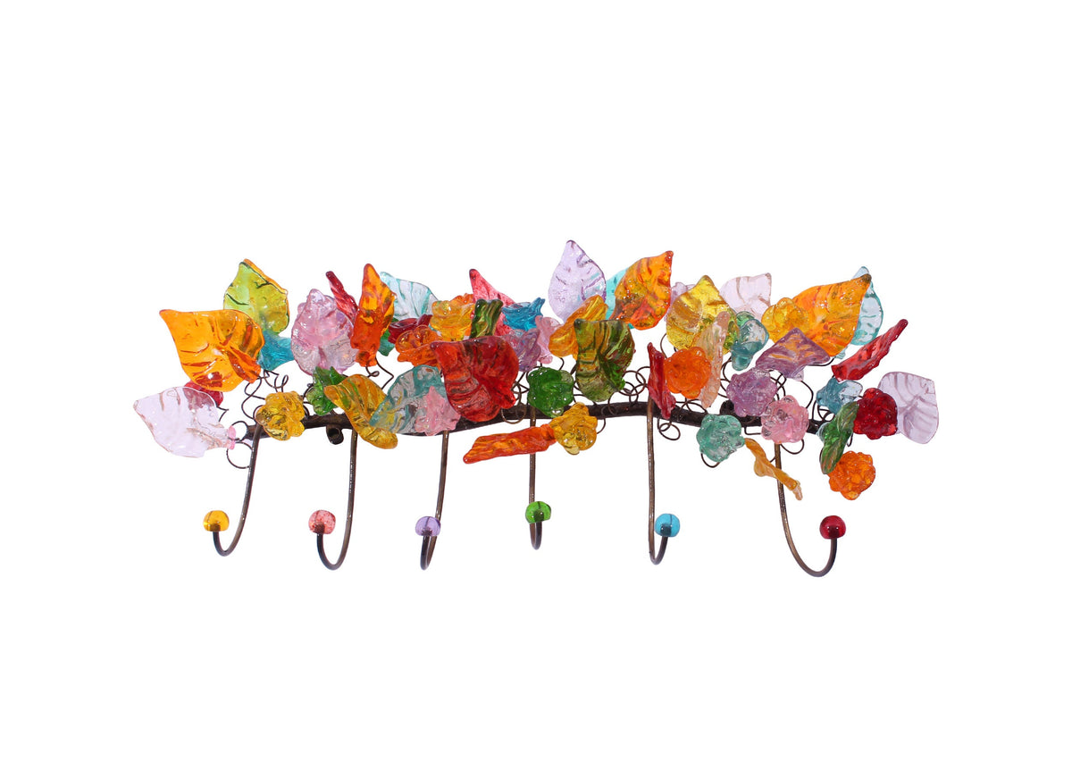 Decorative Bronze Wall Hook: Handmade Colorful Resin Flowers Coat Hanger