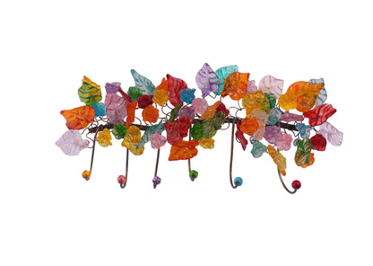 Decorative Bronze Wall Hook: Handmade Colorful Resin Flowers Coat Hanger
