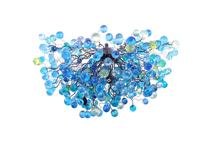 Blue Ceiling lighting fixture with blue bubbles for Dining Room, living room or open space.
