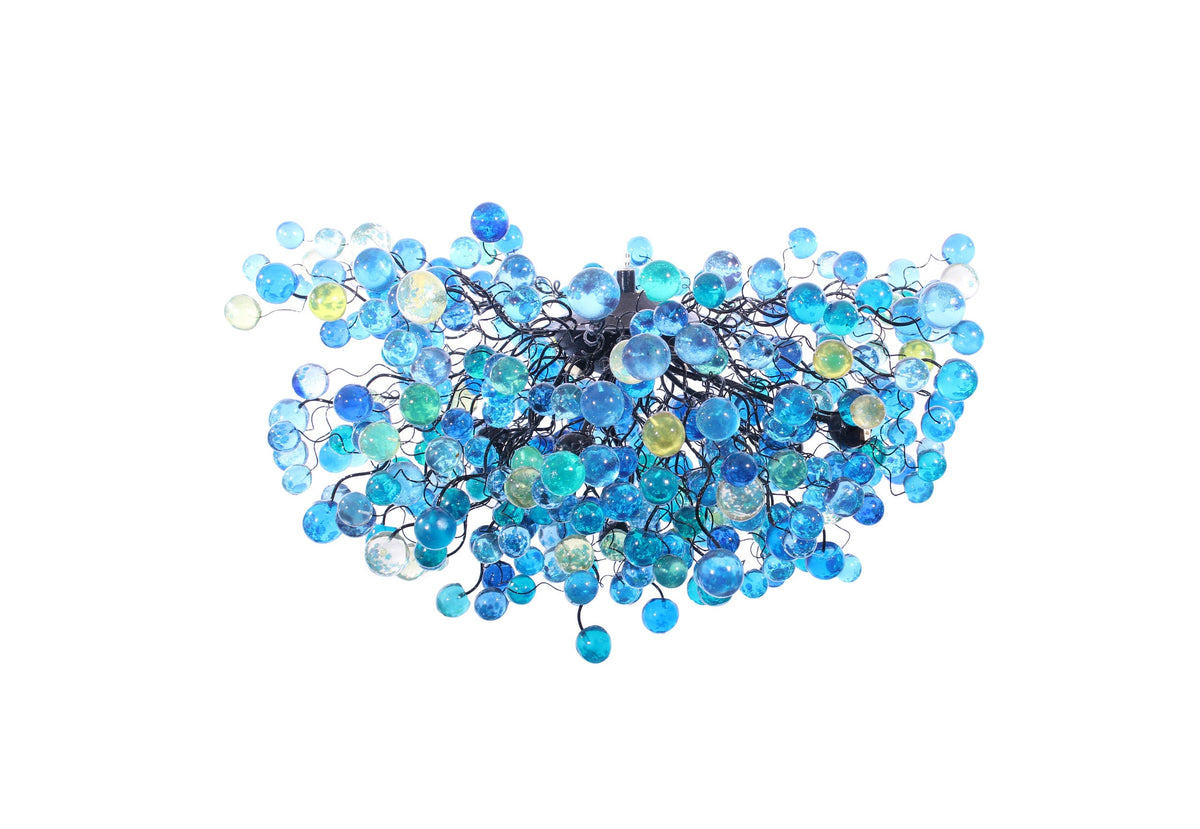 Blue Ceiling lighting fixture with blue bubbles for Dining Room, living room or open space.