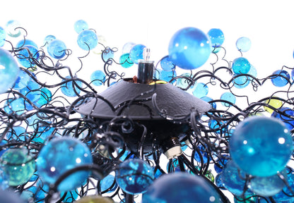 Blue Ceiling lighting fixture with blue bubbles for Dining Room, living room or open space.