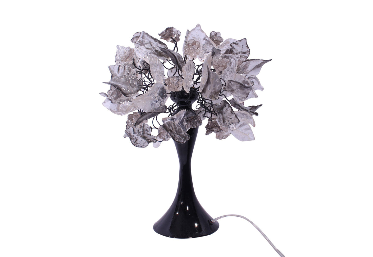 Elegant bedside table lamp, with gray and clear flowers and leaves Decoration handmade Light