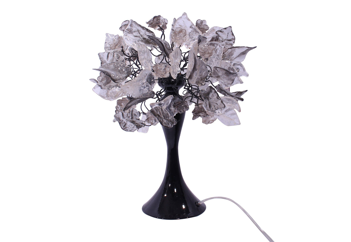 Elegant bedside table lamp, with gray and clear flowers and leaves Decoration handmade Light