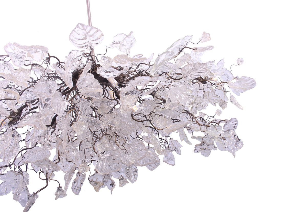 Modern Oval Chandelier: Transparent Resin Flowers and Leaves Custom Metal Base