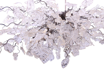 Modern Oval Chandelier: Transparent Resin Flowers and Leaves Custom Metal Base