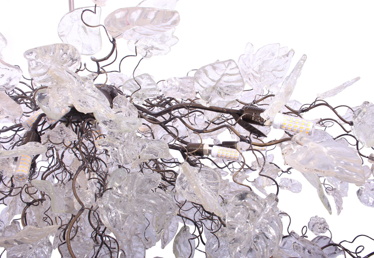 Modern Oval Chandelier: Transparent Resin Flowers and Leaves Custom Metal Base