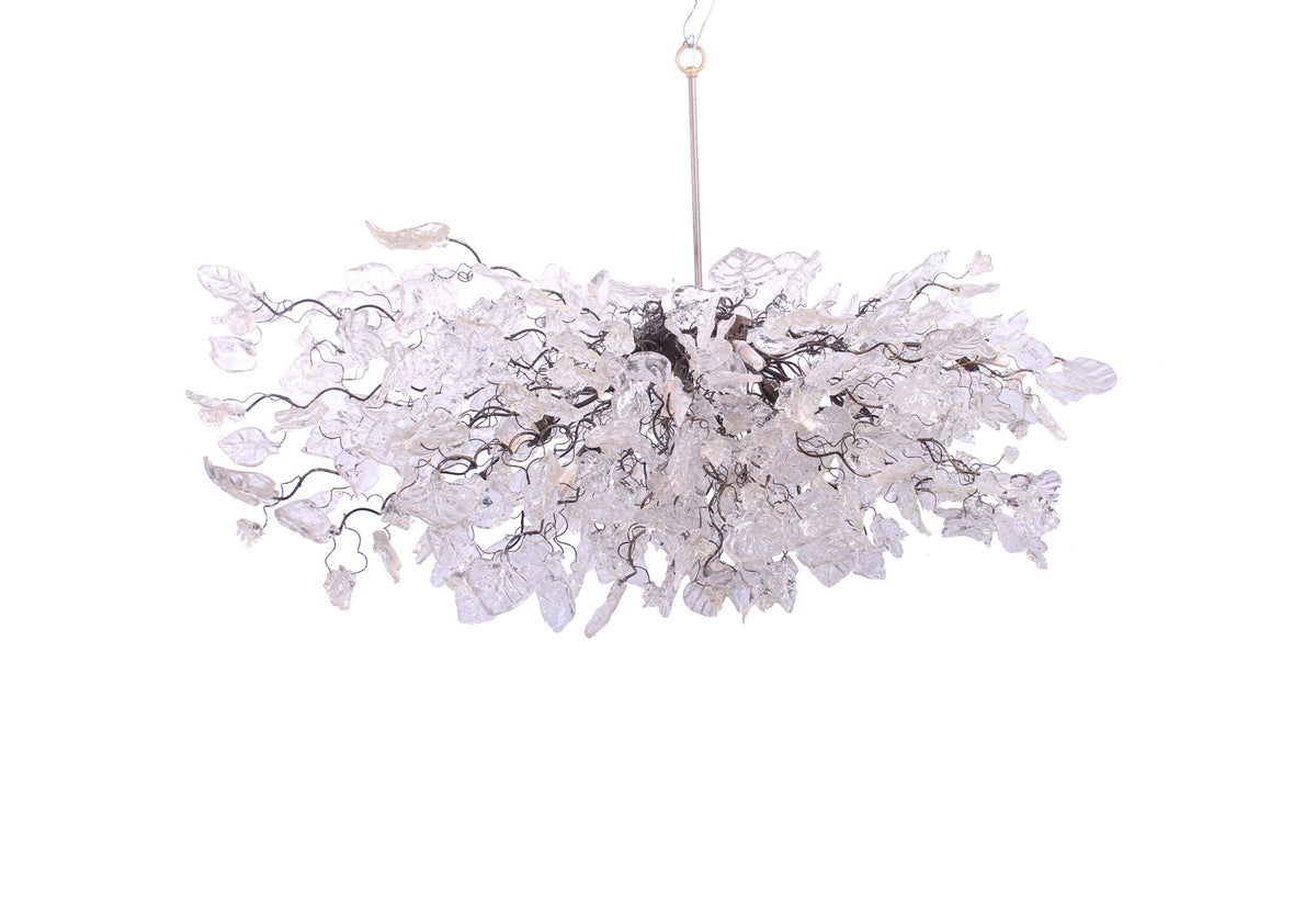 Modern Oval Chandelier: Transparent Resin Flowers and Leaves Custom Metal Base