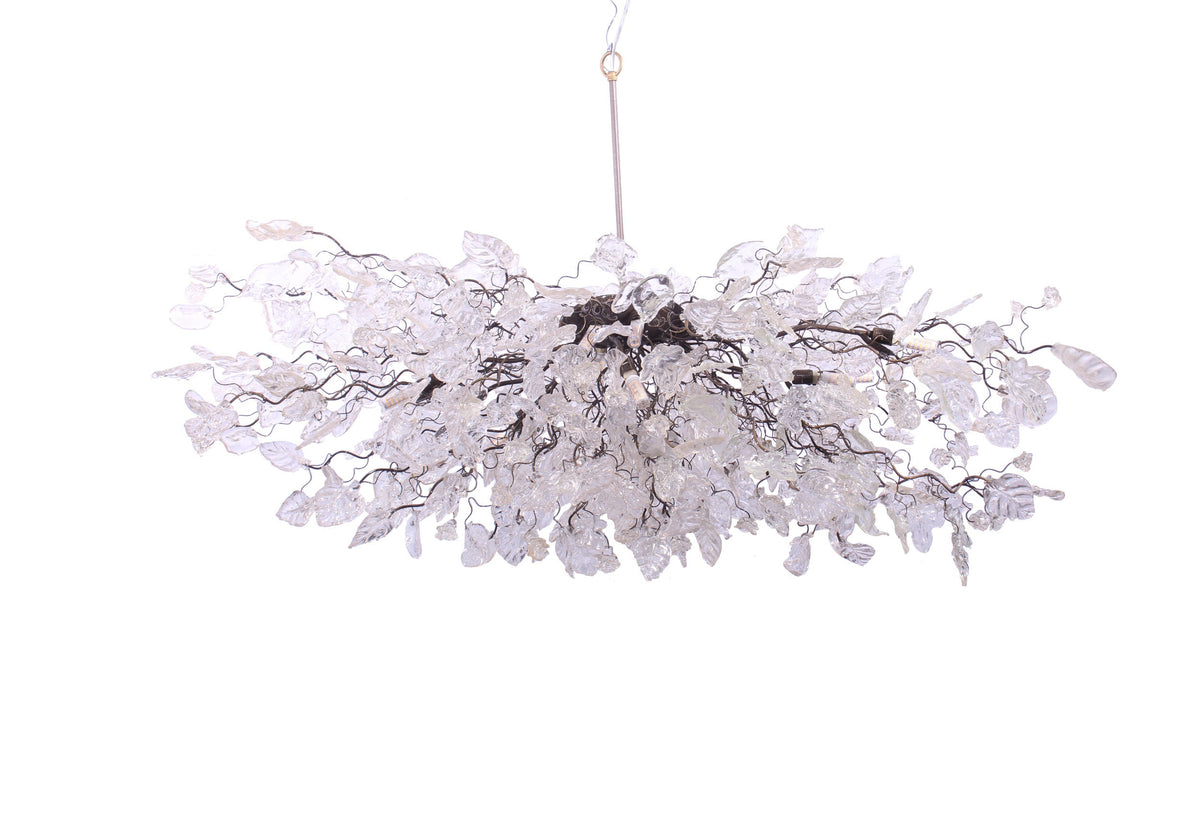 Modern Oval Chandelier: Transparent Resin Flowers and Leaves Custom Metal Base