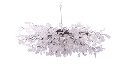 Modern Oval Chandelier: Transparent Resin Flowers and Leaves Custom Metal Base