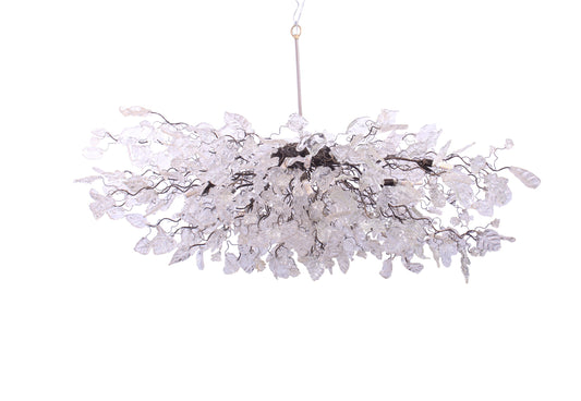 Modern Oval Chandelier: Transparent Resin Flowers and Leaves Custom Metal Base