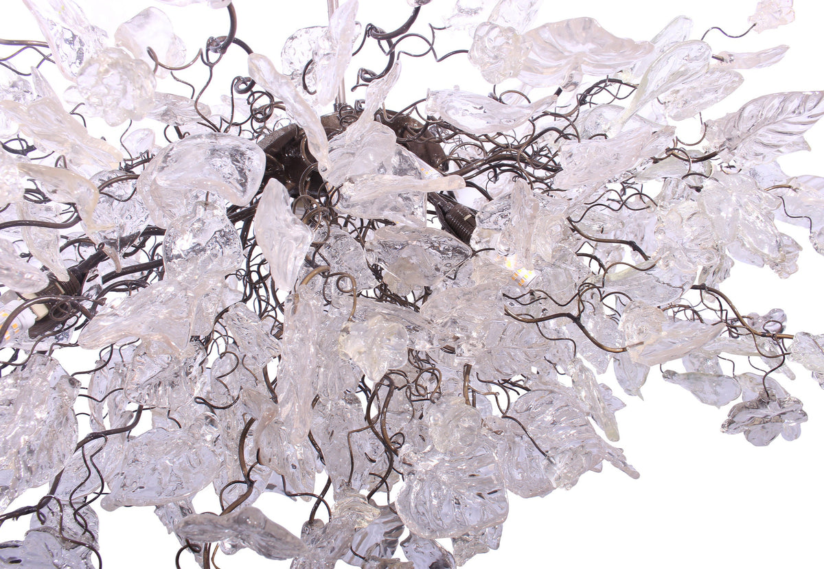 Modern Oval Chandelier: Transparent Resin Flowers and Leaves Custom Metal Base