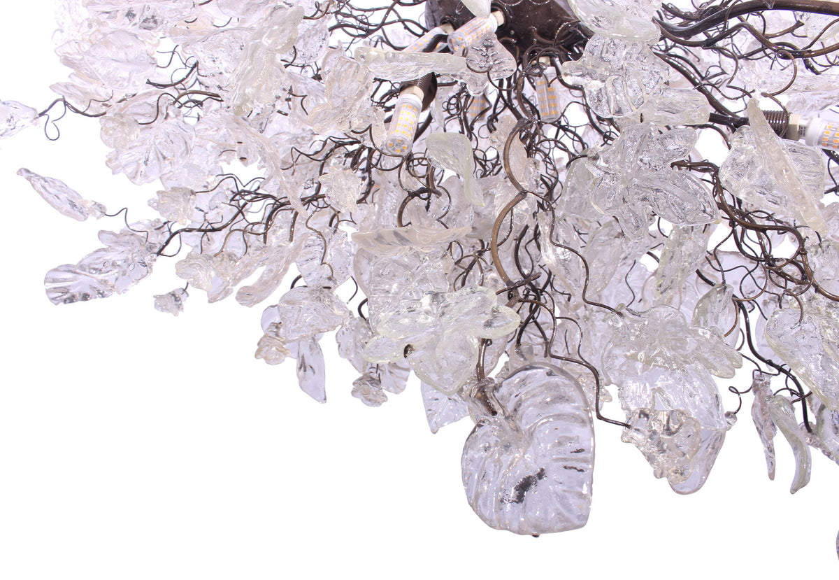 Modern Oval Chandelier: Transparent Resin Flowers and Leaves Custom Metal Base