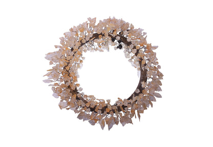 Round Wall Mirror: 24" Decorative Resin Flowers and Leaves Clear Gold Accent