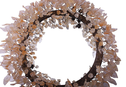 Round Wall Mirror: 24" Decorative Resin Flowers and Leaves Clear Gold Accent