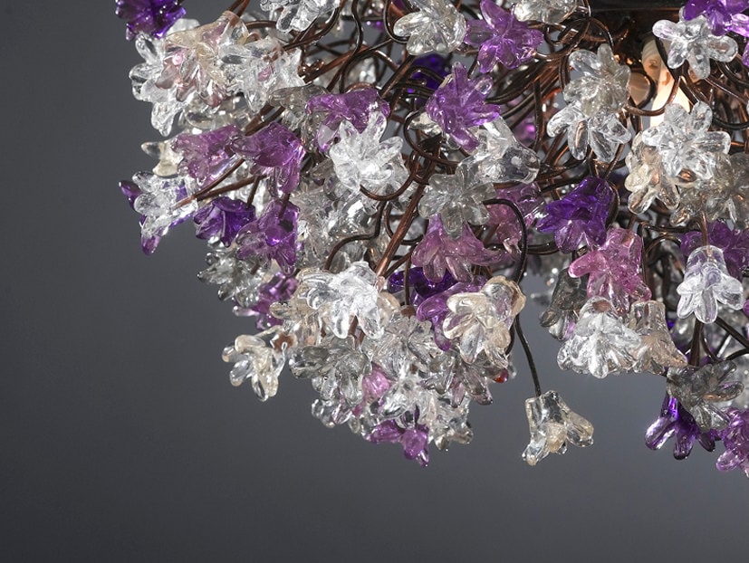 Ceiling Light Fixture, Hanging lamp with Purple, Gray and clear flowers for dining room, living room or bedroom.special lamp