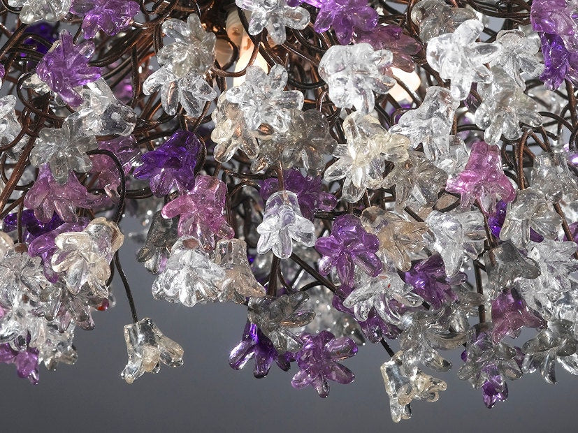 Ceiling Light Fixture, Hanging lamp with Purple, Gray and clear flowers for dining room, living room or bedroom.special lamp