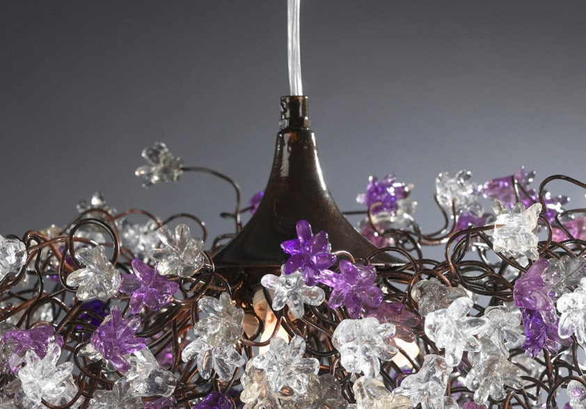 Ceiling Light Fixture, Hanging lamp with Purple, Gray and clear flowers for dining room, living room or bedroom.special lamp
