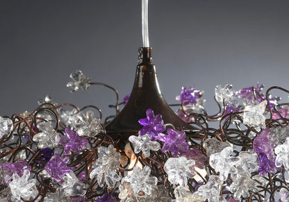Ceiling Light Fixture, Hanging lamp with Purple, Gray and clear flowers for dining room, living room or bedroom.special lamp