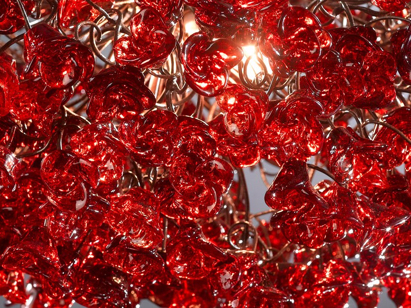 Modern Hanging Light with Red flowers for living room, bedroom, Dining Room.