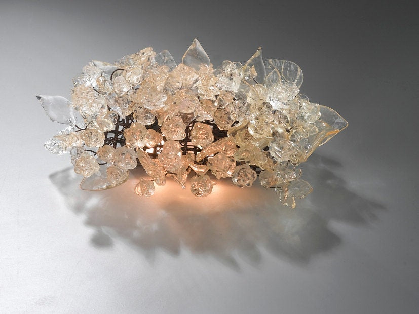 Wall light fixture - sconce up and down light, Transparent flowers and leaves over a mirror