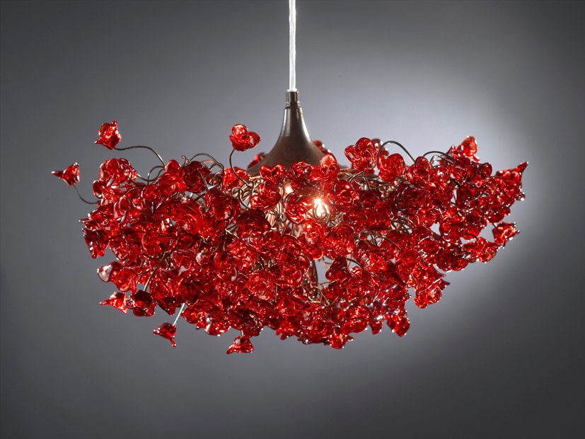 Modern Hanging Light with Red flowers for living room, bedroom, Dining Room.