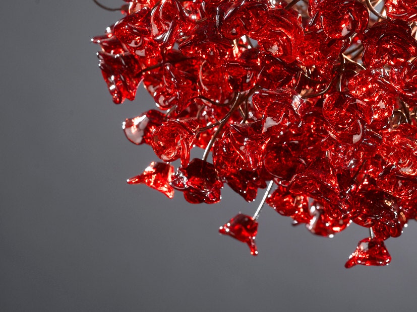 Modern Hanging Light with Red flowers for living room, bedroom, Dining Room.