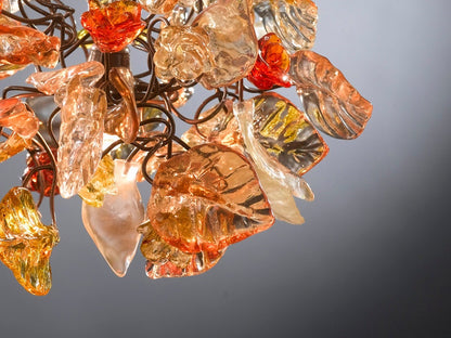 pendant light with shades of Orange color flowers and leaves for hall, bathroom or children room a unique hand made light.