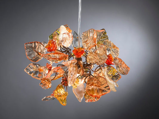 pendant light with shades of Orange color flowers and leaves for hall, bathroom or children room a unique hand made light.