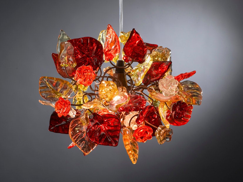 Warm Color Floral Pendant Light, Handcrafted Resin Ceiling Fixture