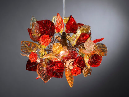 Warm Color Floral Pendant Light, Handcrafted Resin Ceiling Fixture